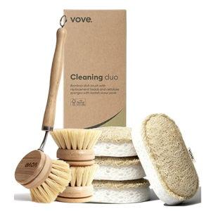Vove Cleaning Duo, Bamboo Dish Brush Set and Natural Dish Sponges, FSC-Certified Bamboo, Sisal, Loofah, Cellulose, Plastic-Free, Eco-Friendly Zero-Waste Kitchen Dish Scrubber Set