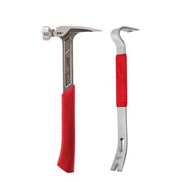 Milwaukee 22 oz. Milled Face Framing Hammer with 15 in. Pry Bar 48-22-9022-48-22-9035