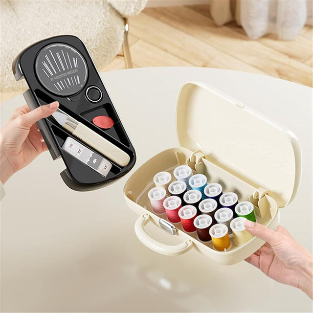 Creamy White Sewing Kit, 135 Pcs Family Sewing Supplies Repair Kit Traveler Sewing Kit Sewing Thread Accessories DIY Sewing Supplies Organizer (Creamy White)