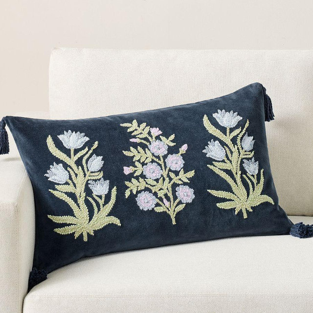 Roller Rabbit Floral Decorative Lumbar Pillow Cover, Blue Multi, 16" x 26"