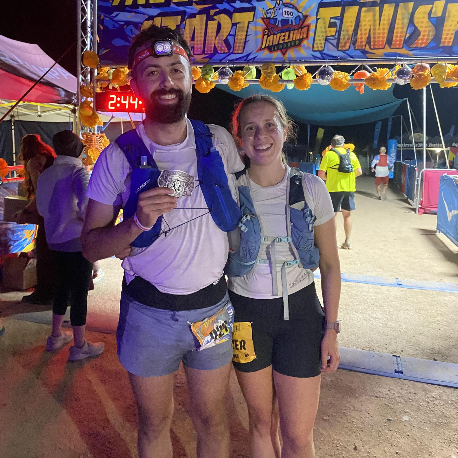 Thomas's Javalina 100 miler finish! Olivia paced him for the last 20 miles