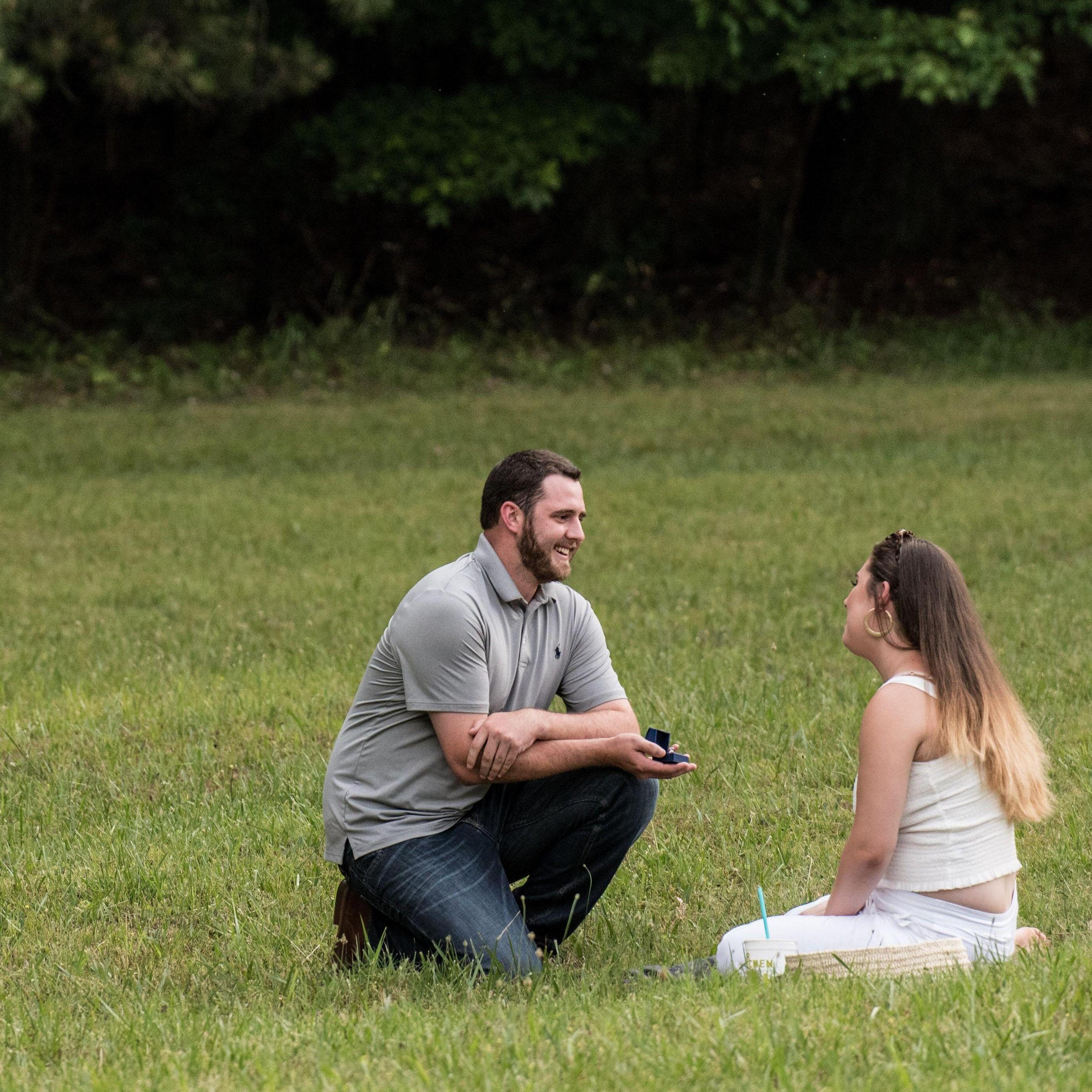 He's finally down on one knee!