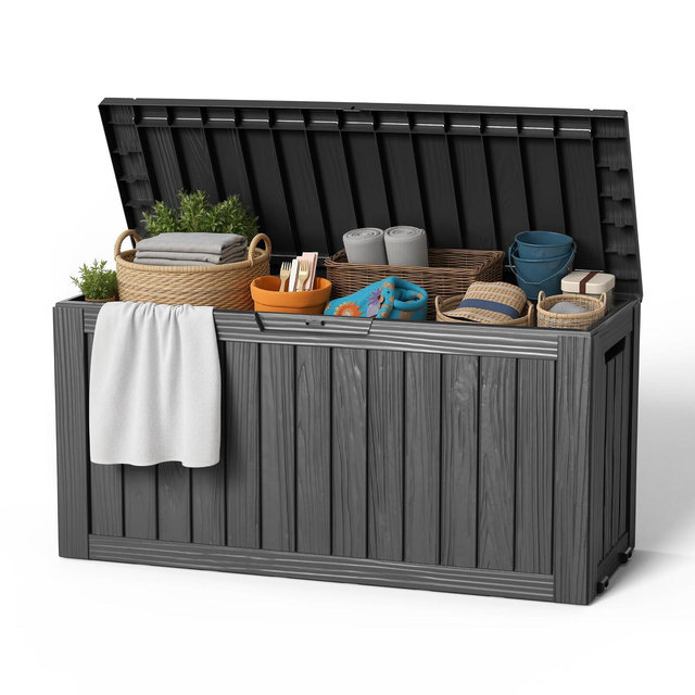 85 Gallon Outdoor Storage Box, Resin Waterproof UV-Resistant Deck Box, Reinforced Stability for Patio, Garden