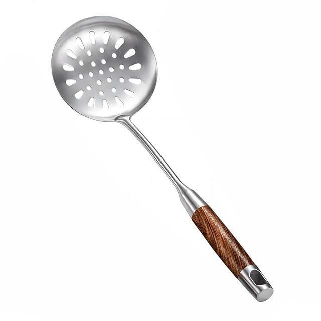 GREATLINK Strainer Skimmer Ladle, Slotted Spoons for Cooking and Frying, Kitchen Utensils Durable 304 Stainless Steel Skimmers Pasta Strainer Spoon with Wooden Handle,15.2 Inch