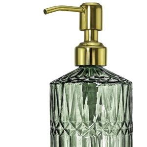 JASAI 18Oz Green Glass Soap Dispenser with Gold Rust Proof Pump, Refillable Kitchen soap Dispenser for Dish Soap, Soap Dispenser Bathroom for Hand soap, Lotion, Body Wash.