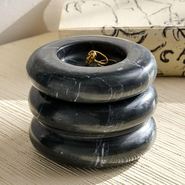 Modern Marble Round Box, Black, Small