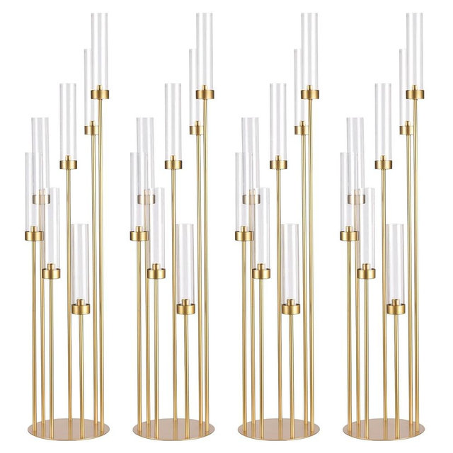 4Sets Floor Candelabra Tall 7 Arm Centerpieces for Wedding, 48" Tall Metal Candlestick Holders with Acrylic Lampshade for Home Party Decor Fit LED Taper Candles candelabros para centros de mesa