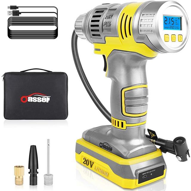 Oasser Cordless Tire Inflators 20V Portable Tire Inflator Cordless Air Compressor 2000 Large Capacity Battery USB Cable Digital Pressure Gauge