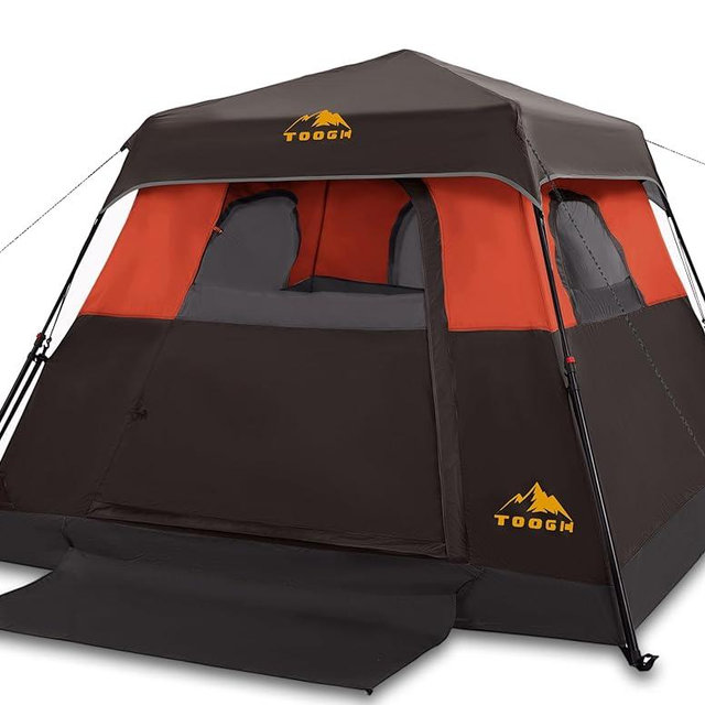Toogh 3/4 Person Camping Tent with 1 Door, 4 Windows, and Upgraded Ventilation– Instant Setup, Waterproof, 8'x 8'x 67''Oxford Fabric Floor Pop Up in 60 Seconds Includes Rainfly and Backpack