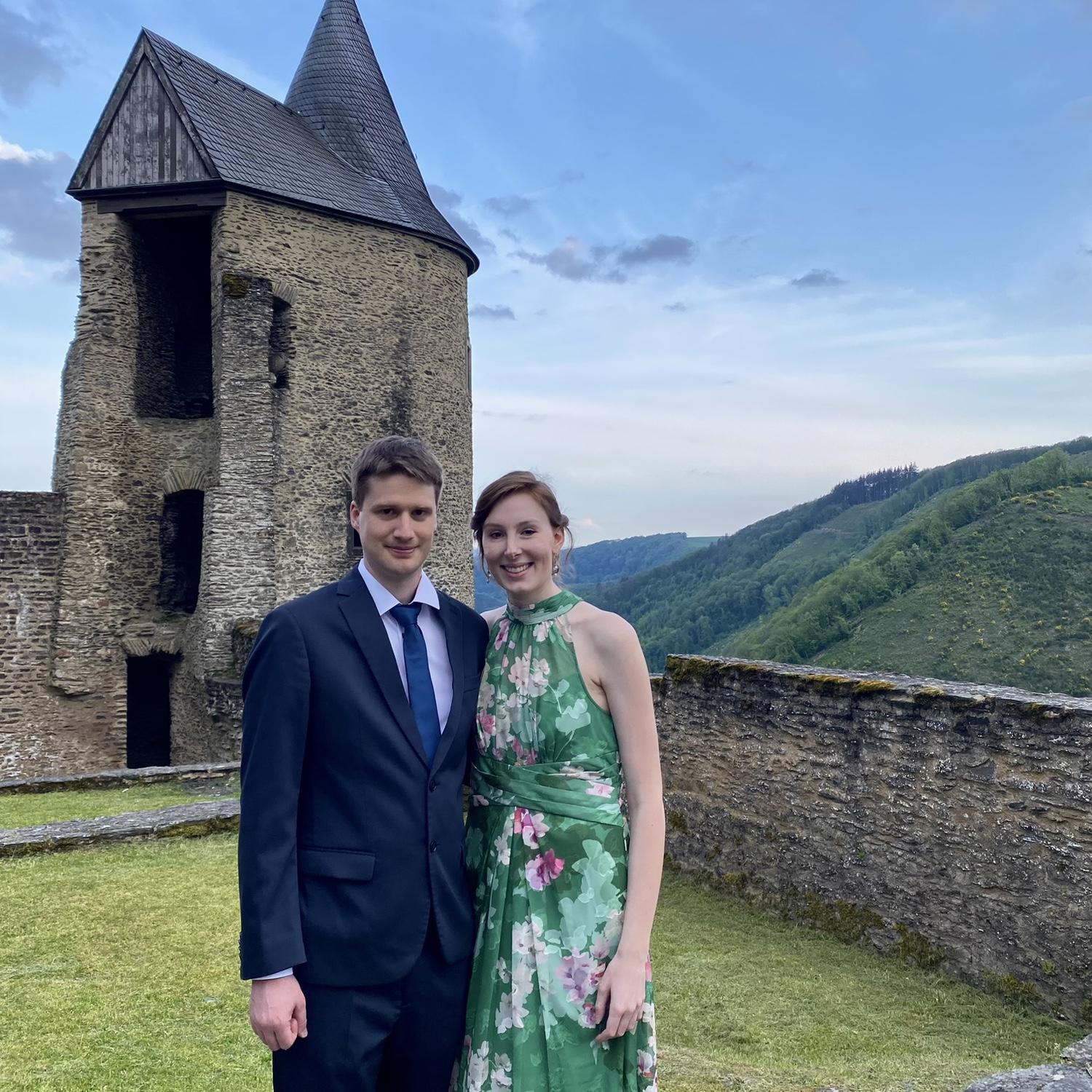Our first real photo together and the day Lainey met most of Rick’s family, Tom & Emma’s Luxembourg wedding, April 2023