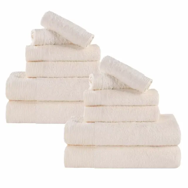 Rayon From Bamboo Cotton Blend Hypoallergenic Solid 12 Piece Bathroom Towel Set, Ivory - Blue Nile Mills