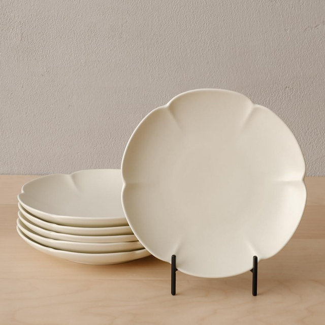 WENSHUO Petals Dinner Plates Set of 6, 8-inch Round, Matte Crème (8 Inch)