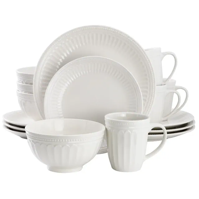 Elama Hansel 16 Piece Stoneware Dinnerware Set in White, Service for 4