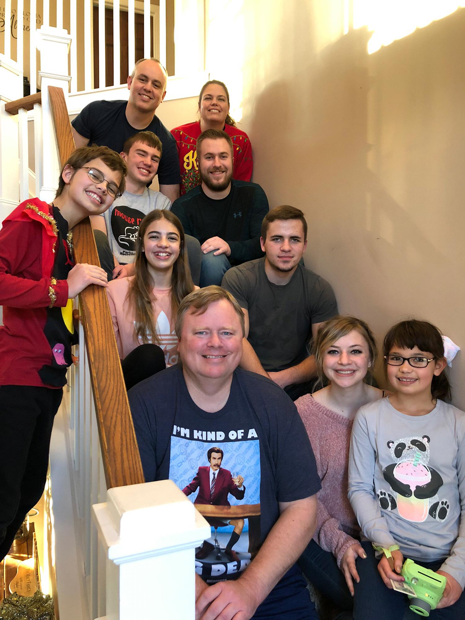 Family of bride, Dr. Kevin Macy (Uncle, top left), Rebecca Macy (Aunt, top right), Cousin Luke, Brother Nathan, Cousin Kyle, Cousin Rachel, Brother Caleb, Father Dr. Joel Macy, Leah, Cousin Lauren