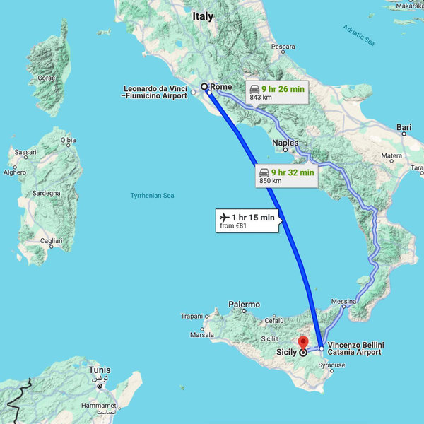 Flights from Rome to Sicily