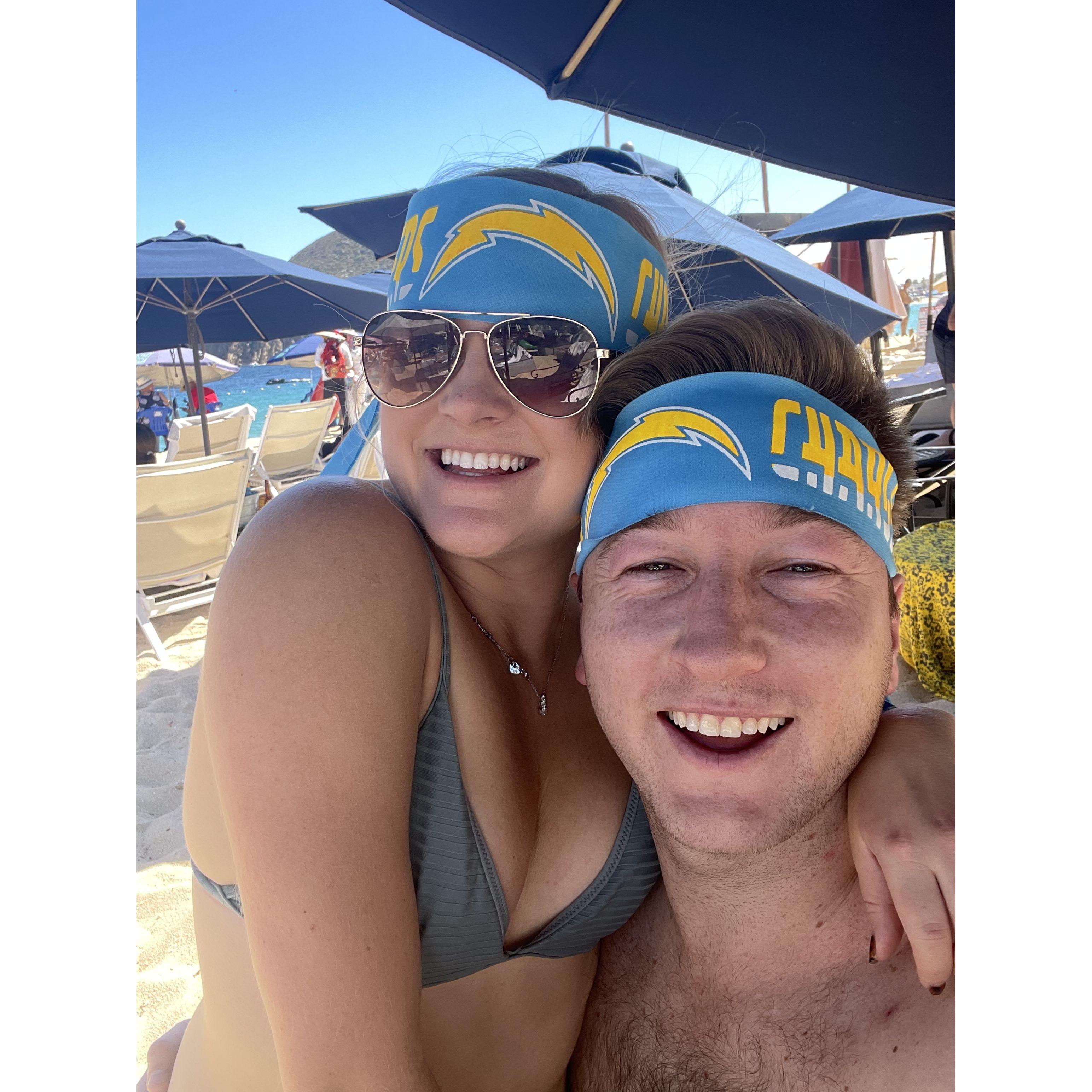 We are both big sports fans! We absolutely love attending sporting events and cheering on our favorite teams at home and abroad! Go Ducks! Go Dodgers! Go Chargers!