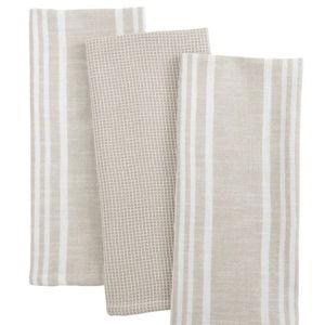 Set of 3 Taupe Porter Slub Waffle Cotton Kitchen Towels