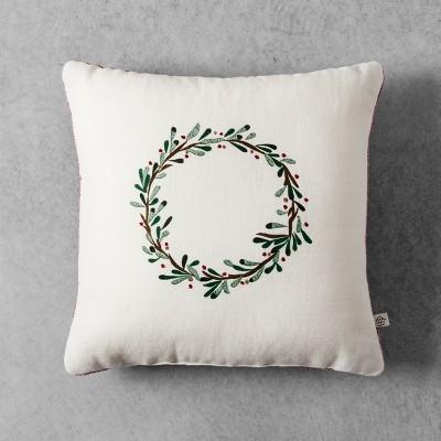 Product description page - Embroidered Wreath Throw Pillow (14") - Cream - Hearth & Hand™ with Magnolia
