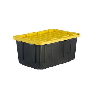 Project Source Commander Large 27 -Gallons ( 108 -Quarts ) Black and Yellow Heavy Duty Stackable Tote with Standard Snap Lid
