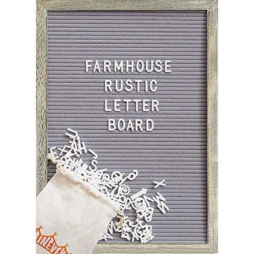 Felt Letter Board with 12x17 Inch Rustic Wood Frame, Script Words, Precut Letters, Picture Hangers, Farmhouse Wall Decor, Shabby Chic Vintage Decor, Grey Felt Message Board