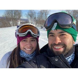 Brian teaching Kim to ski for Spring Fling