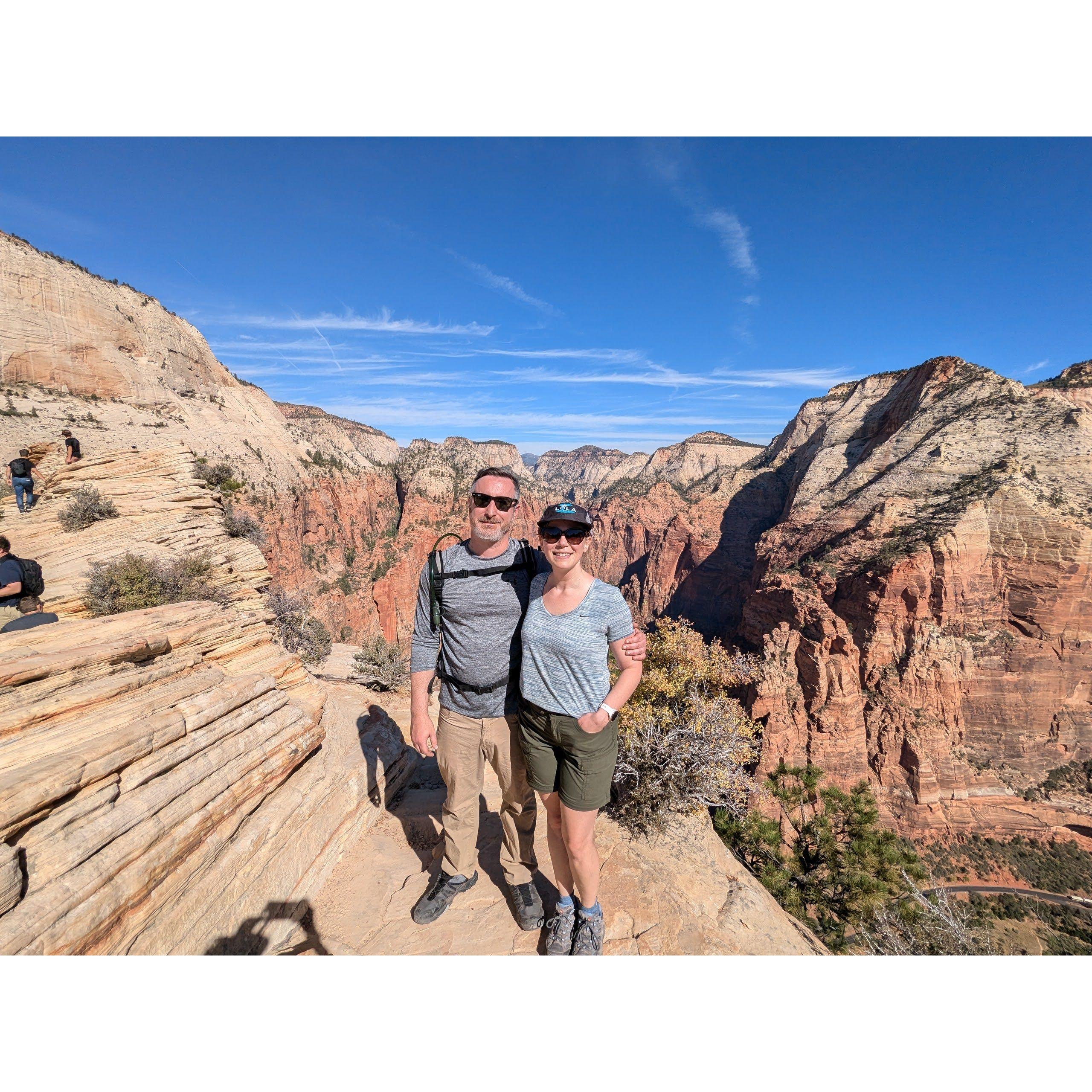 Angel's Landing, Zion NP (Jordan said he originally planned to propose to Ashley here, but decided otherwise with the 6,000 foot cliffs)
