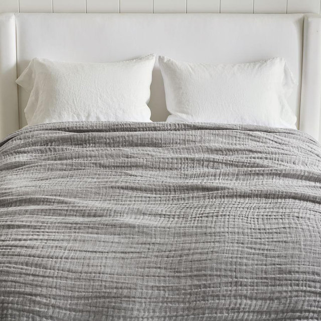 Gray Cloud Linen Blanket, Full/Queen