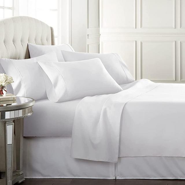 KBC linen 6 Piece Hotel Luxury Soft 100% Cotton Bed Sheets Set, 18" - 21" Deep Pocket Fitted Sheet, Wrinkle Free, 800 Thread Count Bedding Set (Cal King, White)