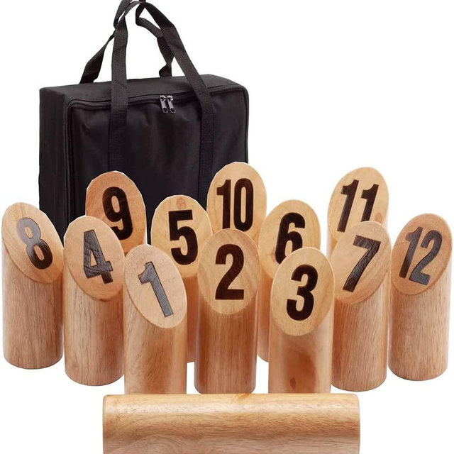 Wooden Numbered Block Toss/Kubb Yard Game Set. Outdoor Backyard Lawn Throwing Toss Game for Kids & Adults