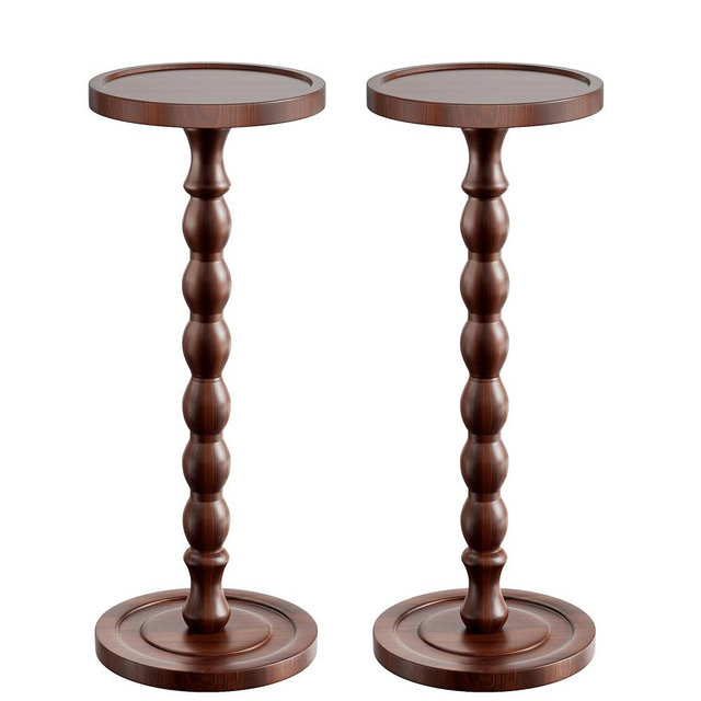 iFaveorr 2 Pack Solid Wood Drink Table, Rubber Wood‌ Small Round Side Table for Small Spaces, Martini Tables, Pedestal End Tables for Living Room, Bedroom, Corners, and Office (Dark Walnut, 9.4 inch)