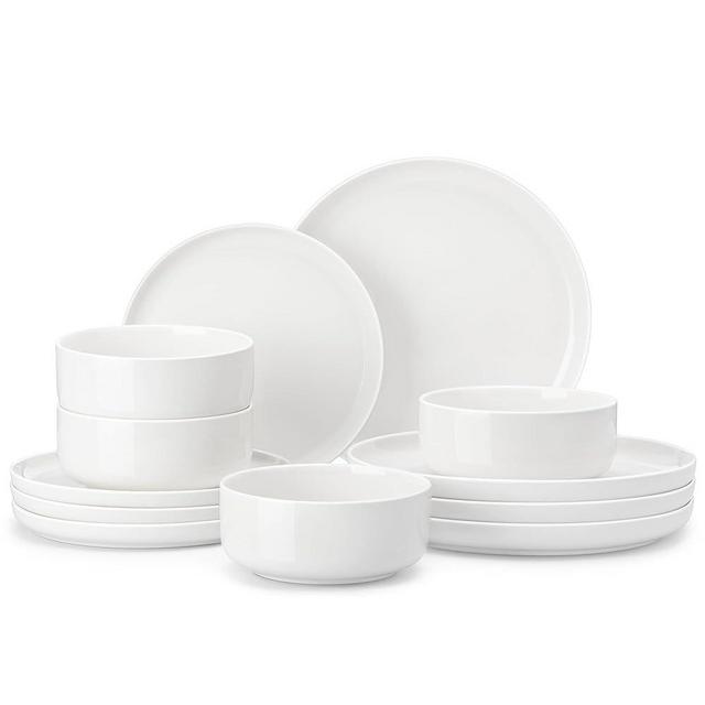 MALACASA Plates and Bowls Sets, 12 Pieces Porcelain Dinnerware Sets Dishware Sets Chip Resistant Ceramic Dish Set Dining Dinner Ware Service for 4, White, Series LUNA