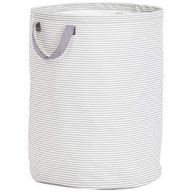 AmazonBasics Large Round Laundry Hamper Storage Basket with Handles, Striped