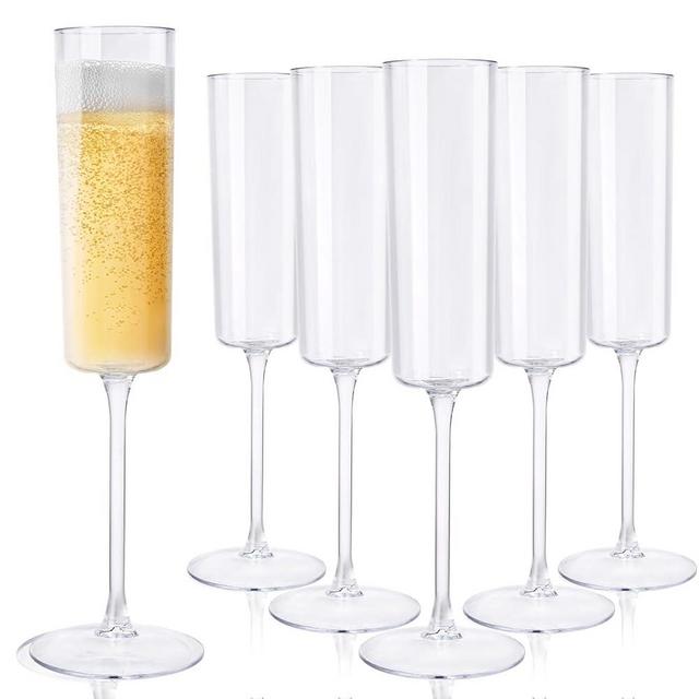 Ciaell 24 Pack Plastic Champagne Flutes - Clear 6 Oz Disposable Champagne Glasses - Square Plastic Toasting Glasses for Party Birthday Anniversary Wedding Christmas New Year