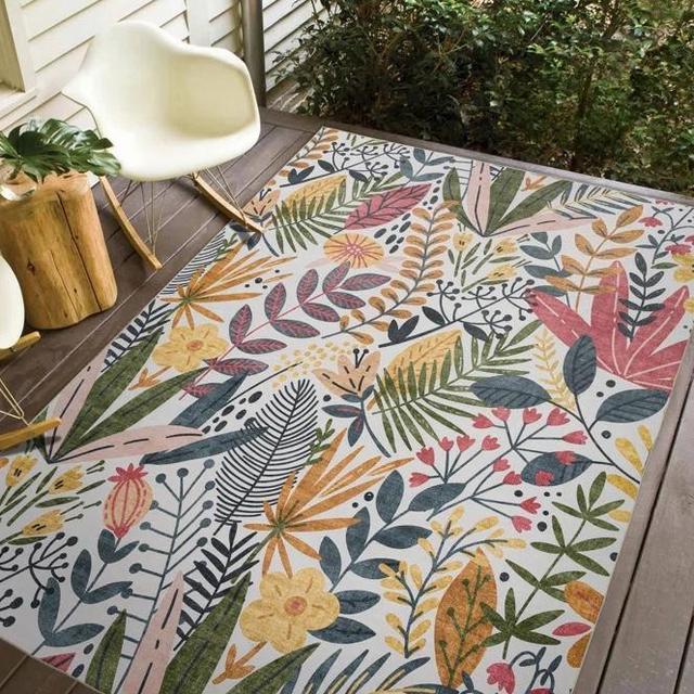 5’ x 7’ DECOMALLFloral Colorful Outdoor Rug Pink/Green/Ivory Multi | Wayfair