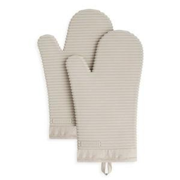 KITCHENAID Ribbed Soft Silicone Oven Mitt 2-Pack Set, 7.5"x13", Milkshake
