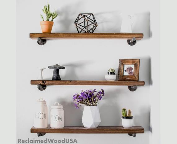 Wood Floating Shelves//Reclaimed Wood//Shelf//Industrial//Rustic//Pipe//Wall//Wooden//Mid Century Modern//Vintage//Farmhouse//Furniture