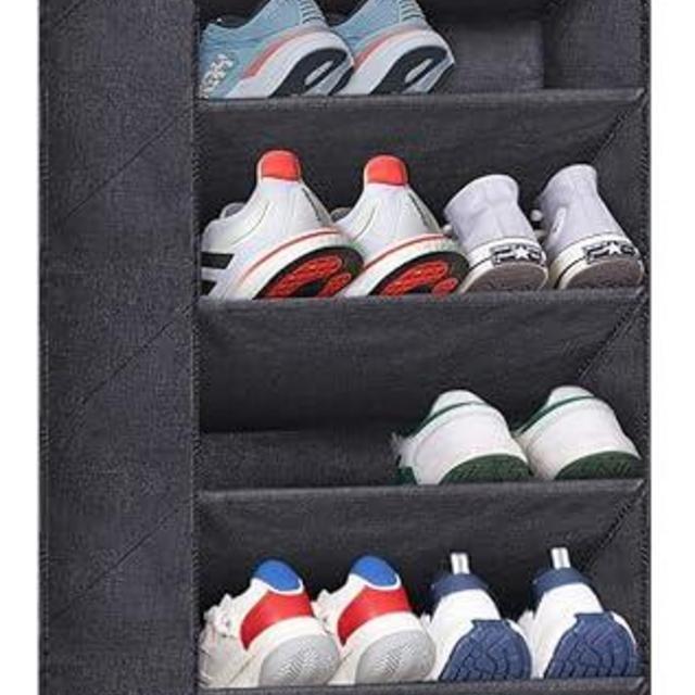 SLEEPING LAMB Over The Door Shoe Organizer for Closet with Large Deep Pockets, Narrow Shoe Rack for Door Hanging Boots Storage, Black