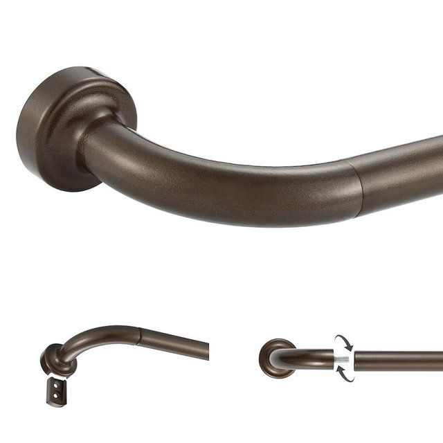 Dark Bronze Disc Curtain Rods, 48-84 Inches Window Curtain Rod,Adjustable Room Darkening Drapery Rod with Aluminum Finials and Brackets,Wrap Around Design