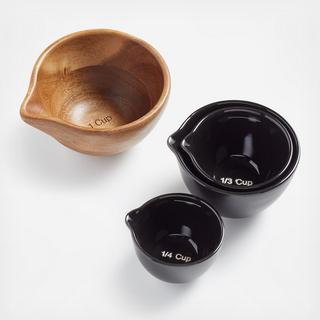 Wood and Black Ceramic 4-Piece Measuring Cup Set