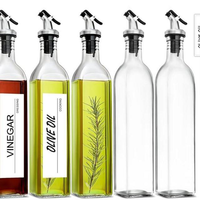 GMISUN Olive Oil Dispenser Bottle, Oil Dispenser Bottle for Kitchen, Cooking Oil and Vinegar Dispenser Set 6Pack, Glass Oil Container Cruet-Oil Pourer Spout, Funnel and Labels