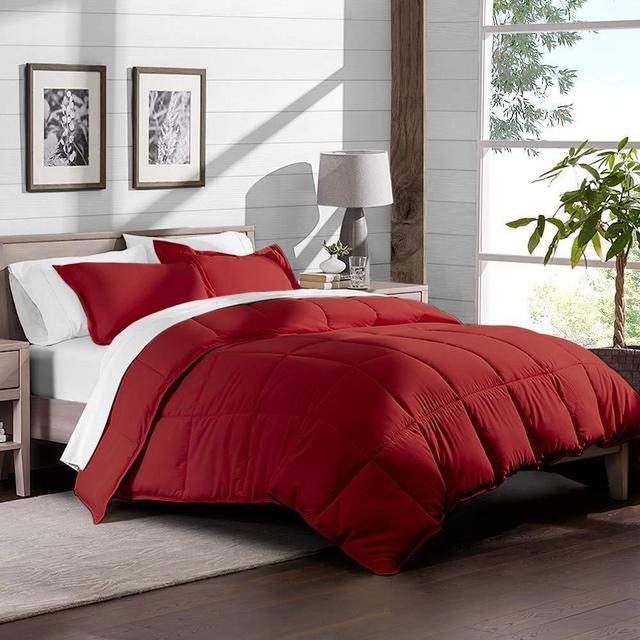 Luxurious & Soft 1 Piece Comforter 300 GSM & 4 Pcs Sheet Set 15 inch Deep Pocket 100% Egyptian Cotton 1000 Thread Count Pattern Solid (US Overking, Red,Solid)