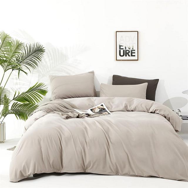 Luxlovery Beige Coffee Comforter Set King Light Khaki Bedding Comforter Set Minimalist Light Champagne Khaki Bedding Set Solid Blanket Quilts Cotton Ultra Soft Breathable Cream Beige Comforter Set