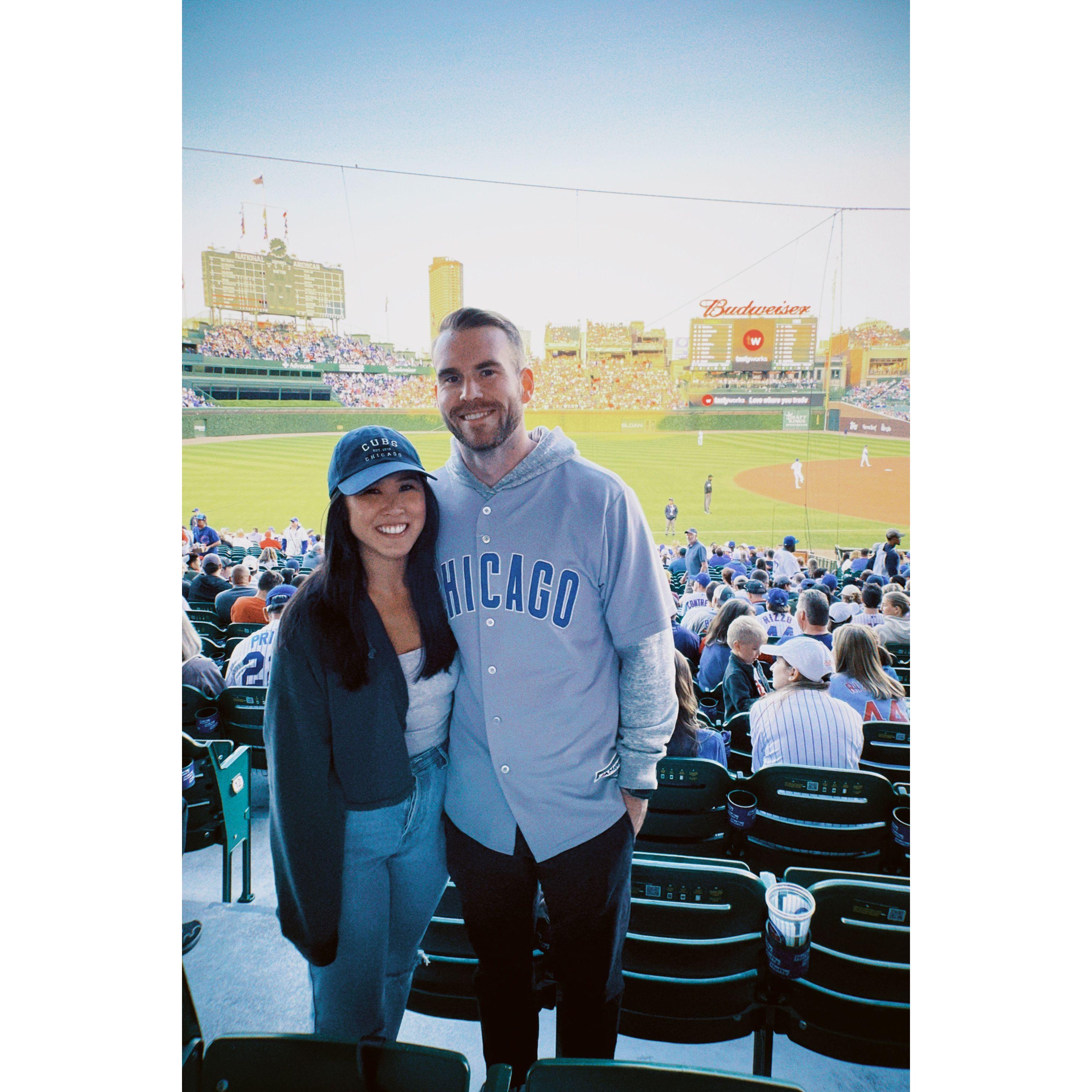 Our first official picture together and our first Cubs game!