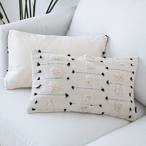 cygnus Lumbar Throw Pillow Covers 12x20 Boho Decorative Black and Beige White Farmhouse Pillows Cover Woven Tufted Cushion Case for car and Sofa(Lumbar 12x20 inch)