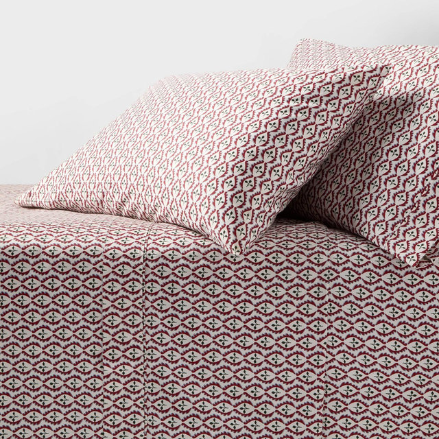 Queen 400 Thread Count Holiday Performance Sheet Set Woodblock Leaf - Threshold™