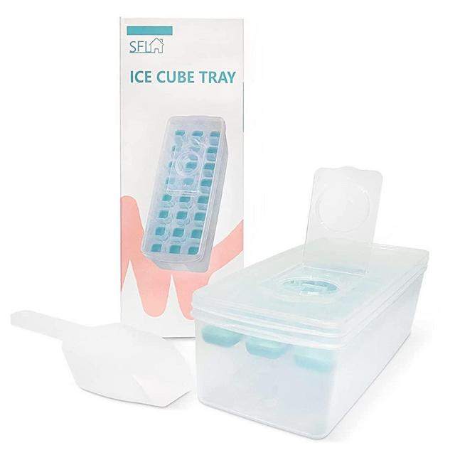 SFL Ice Cube Tray With Lid and Bin,Ice Tray For Freezer,Comes with Ice Container,Scoop and Cover,Ice Bucket