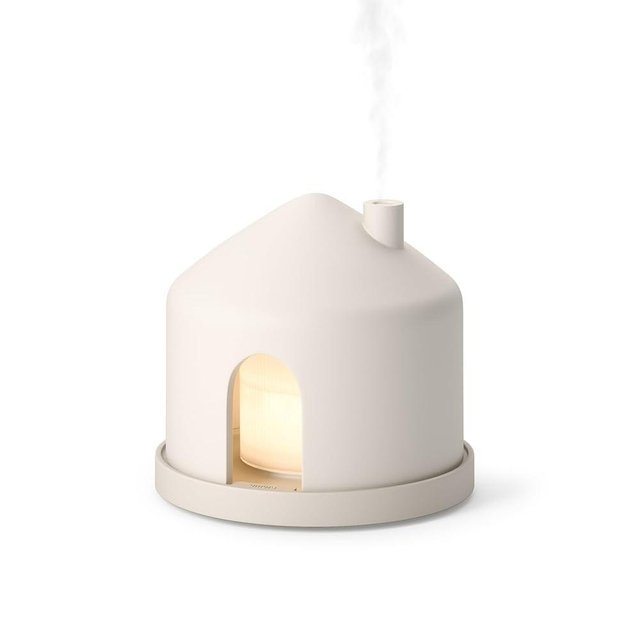 Umbra Casita Diffuser in Sand – Aromatherapy Essential Oil Diffuser with LED Light, Multiple Mist Settings, Automatic Shut-Off, Hidden Storage for Oils, Concrete & Melamine Design for Modern Homes