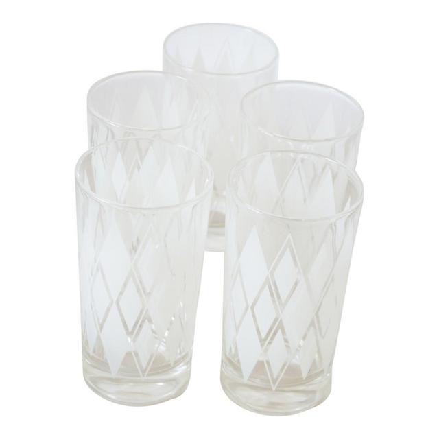 1950s Mid-Century Frosted White Argyle Tumblers - Set of 5