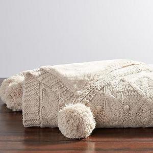 Cozy Fur Reversible Pom Pom Throw, 50 x 60", Neutral