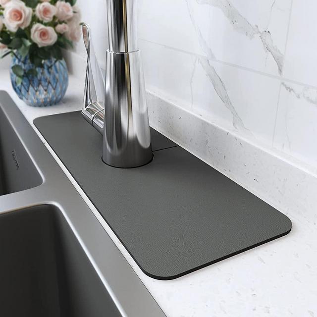 Splash Guard for Sink Faucet-1 PC Super Absorbent Fast Drying Mat Sink Gadgets-Splash Guard Behind Faucet Drip Catcher for Kitchen, Bathroom,Sink Mat, Dish Drying Mat, Sponge Holder Dark Grey